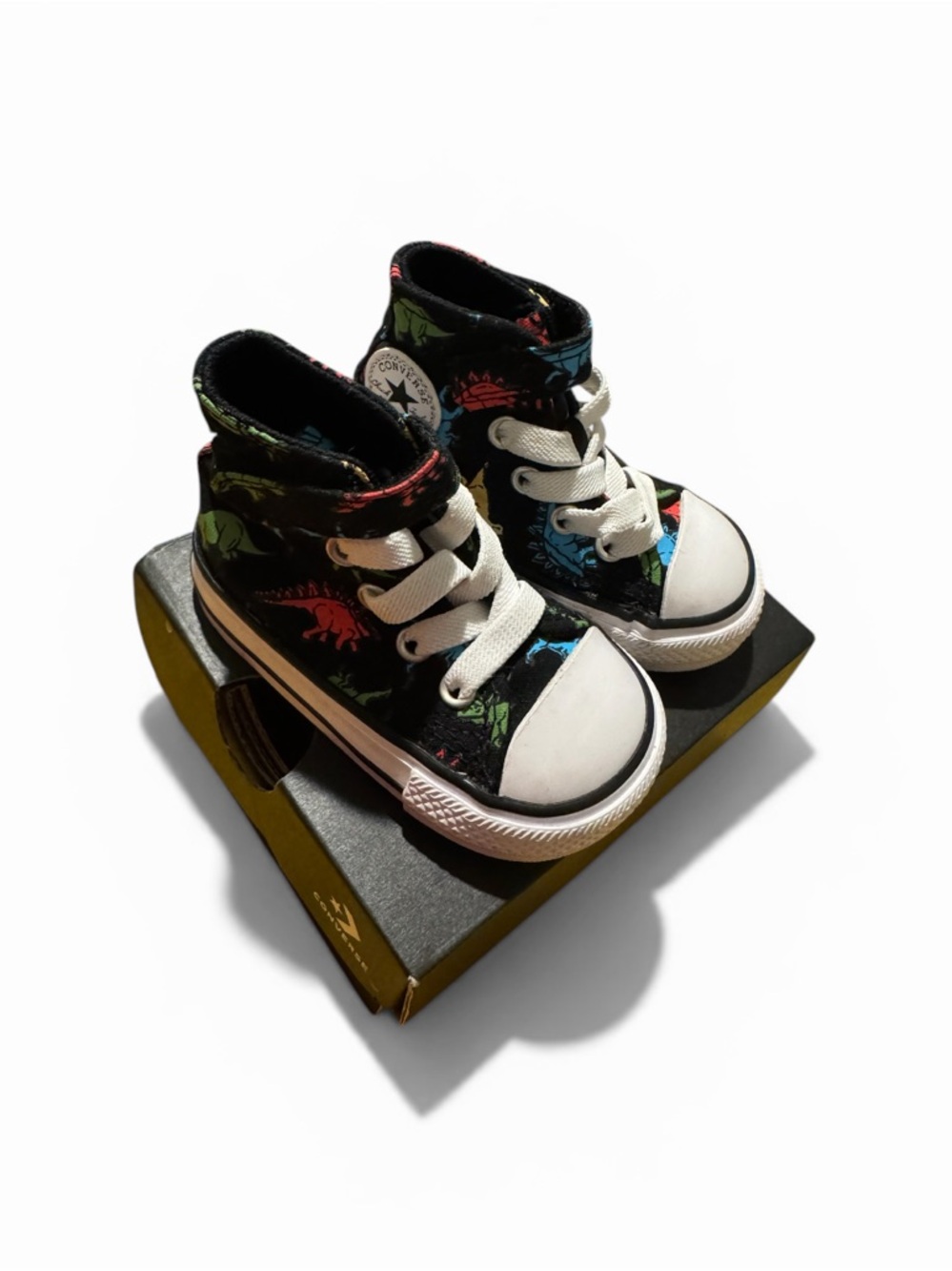 Converse Kids Black High-Top Sneakers with Red, Green & Blue Dino Print